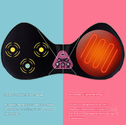 Size L Black Wireless Electric Breast Massager Bra - 5 Modes Vibration & 3 Heat Levels for Lifting Comfort & Wellness