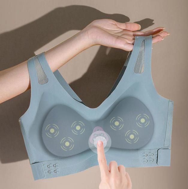 Size XXL Blue Wireless Electric Breast Massager Bra - 5 Modes Vibration & 3 Heat Levels for Lifting Comfort & Wellness