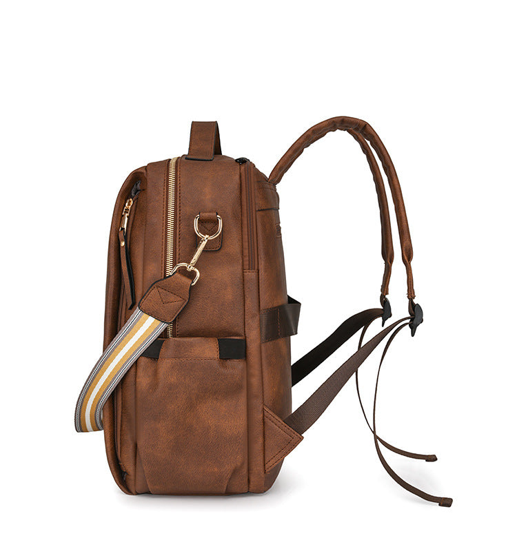 Brown Women's Vintage PU Leather Anti-Theft Backpack - Convertible Shoulder Bag & Laptop Rucksack for Travel & Daily Use