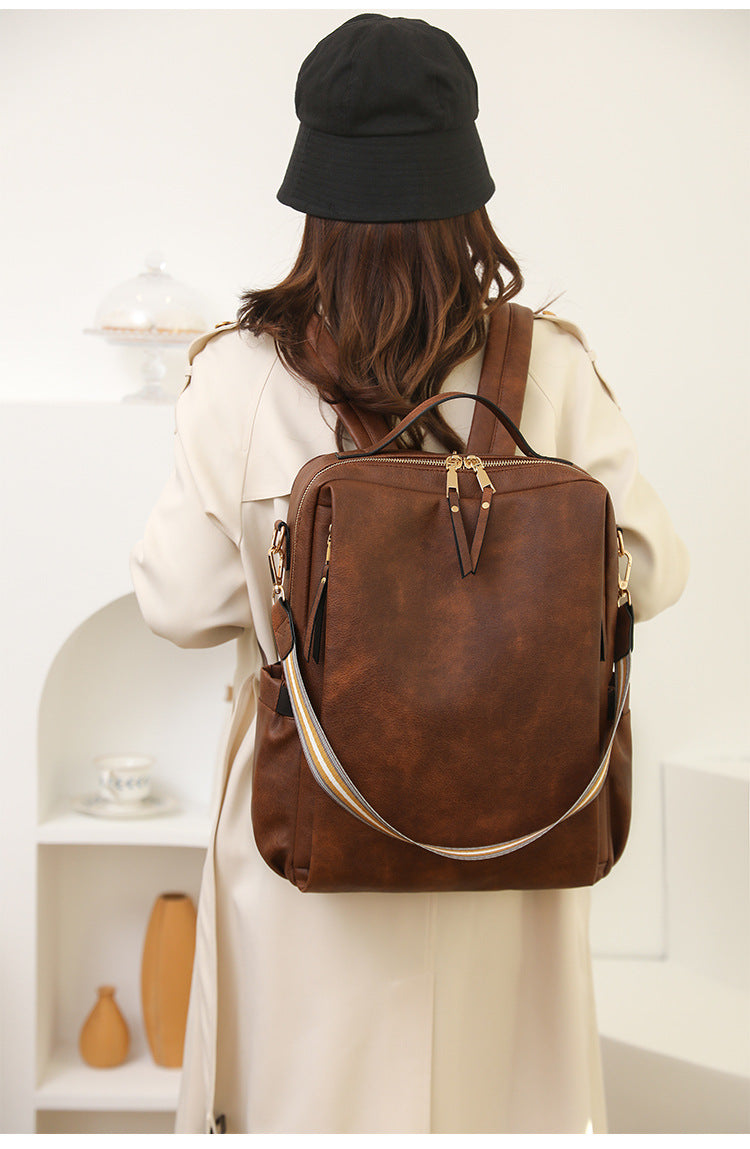 Black Women's Vintage PU Leather Anti-Theft Backpack - Convertible Shoulder Bag & Laptop Rucksack for Travel & Daily Use