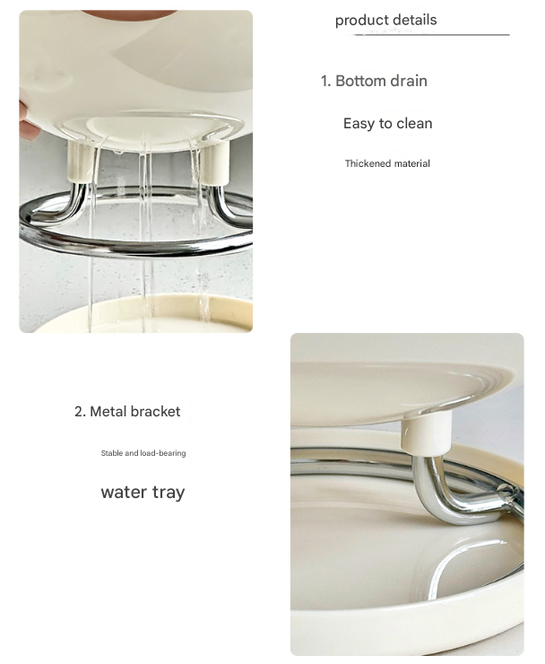 Beige Whimsical Covered Fruit Bowl with Flip Lid & Drainer - Cute Design Snack & Candy Dish for Living Room