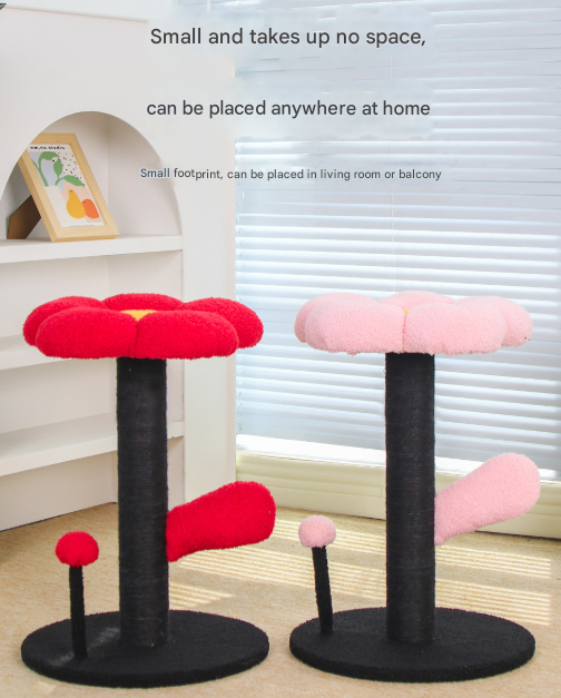 Pink and Black Adorable Flower Cat Tree - Plush Perch, Sisal Scratching Post & Spring Ball Toy