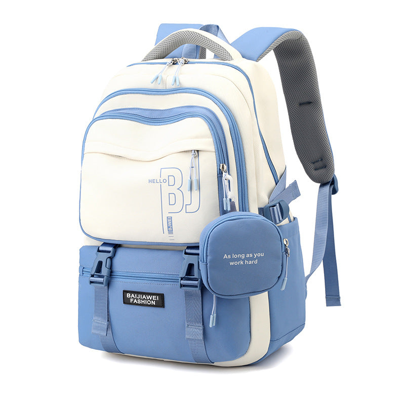 Blue and White Large Capacity Student Backpack - Durable Oxford Cloth School Bag with Laptop Compartment & Multiple Pockets