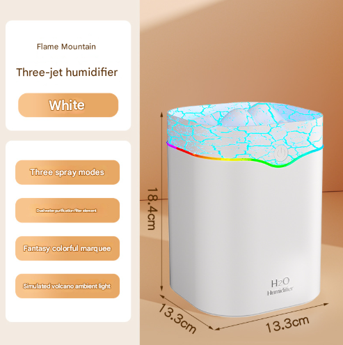 White Volcano Style 2L Cool Mist Humidifier - Triple Nozzle with RGB LED & Quiet Operation