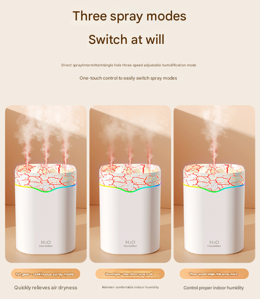 Green Volcano Style 2L Cool Mist Humidifier - Triple Nozzle with RGB LED & Quiet Operation