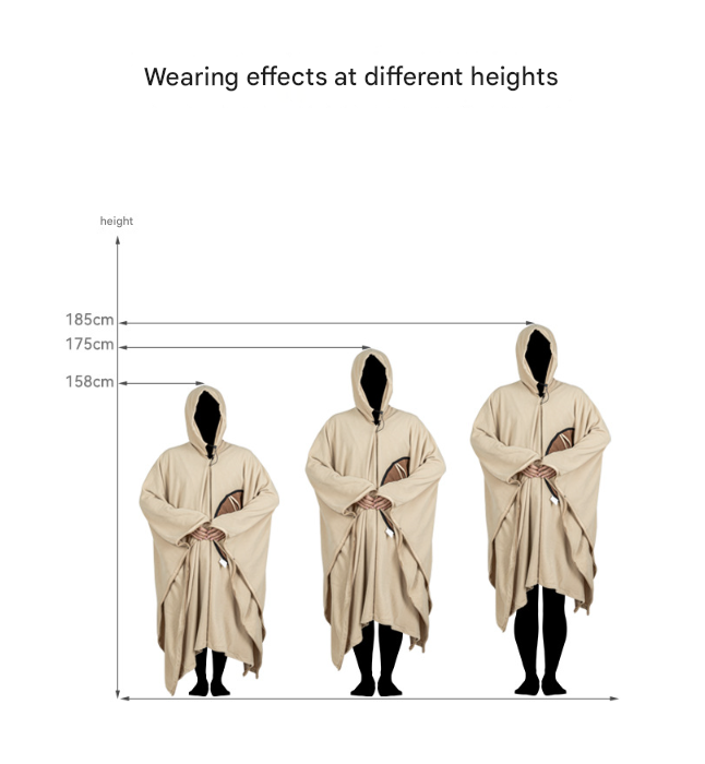 Khaki Cozy 4-in-1 Wearable Fleece Poncho Sleeping Bag - Multifunctional Camping Blanket with Detachable Hood