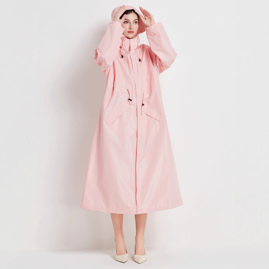 Size L Pink Women's Chic Lightweight Waterproof Raincoat - Long Hooded Packable Rain Jacket with Pouch