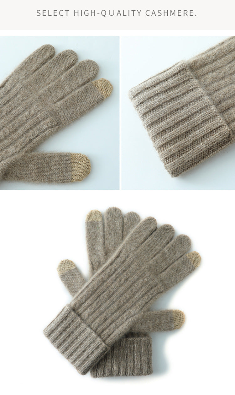 Dark Brown Unisex Touchscreen Ribbed Warm Cycling Windproof Knitted Five-finger Gloves