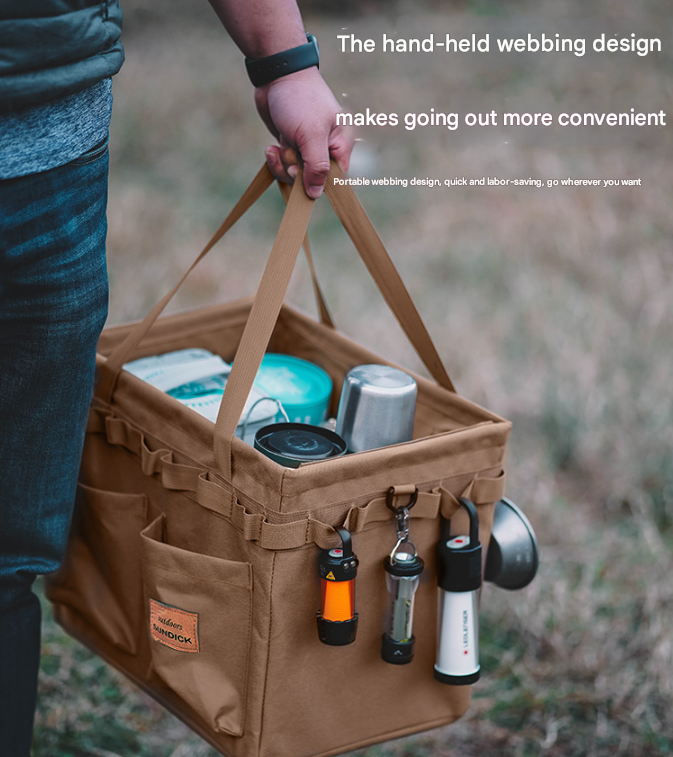 Black Heavy Duty Foldable Outdoor Camping Storage Box - Oxford Cloth Collapsible Gear Organizer Tote with Pockets