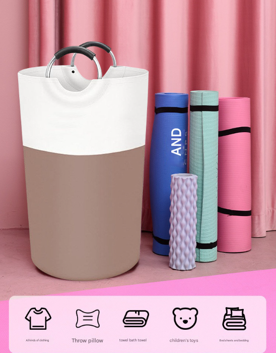 Brown and White Large 90L Freestanding Laundry Hamper - Collapsible Clothes Basket with Aluminum Soft-Grip Handles