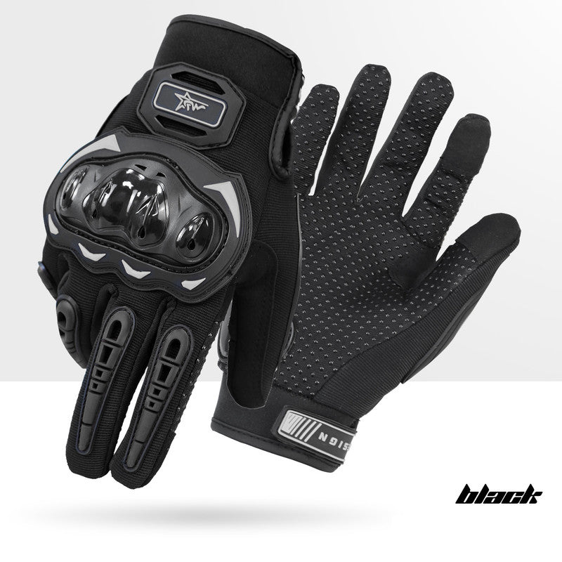 Size XL Black Protective Motorcycle Riding Gloves - Hard Knuckle Armour & Touchscreen Fingertips