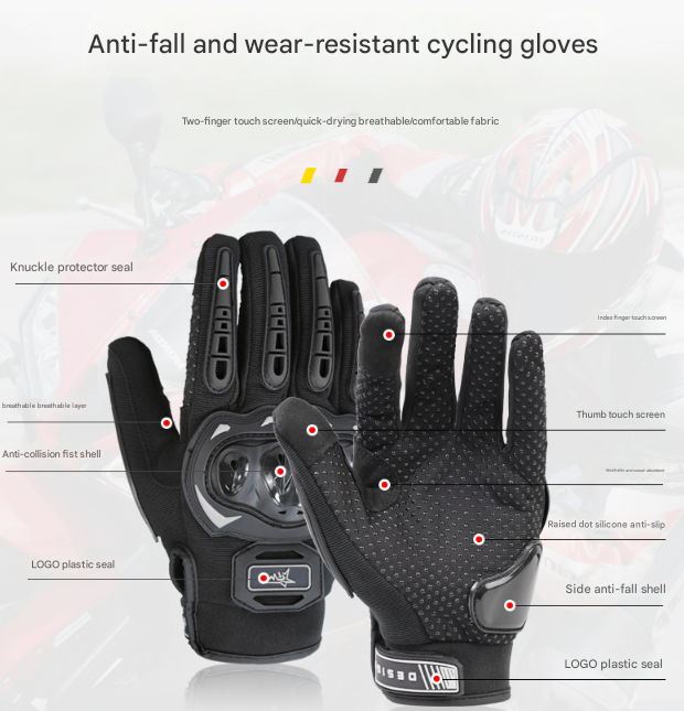 Size XL Black Protective Motorcycle Riding Gloves - Hard Knuckle Armour & Touchscreen Fingertips