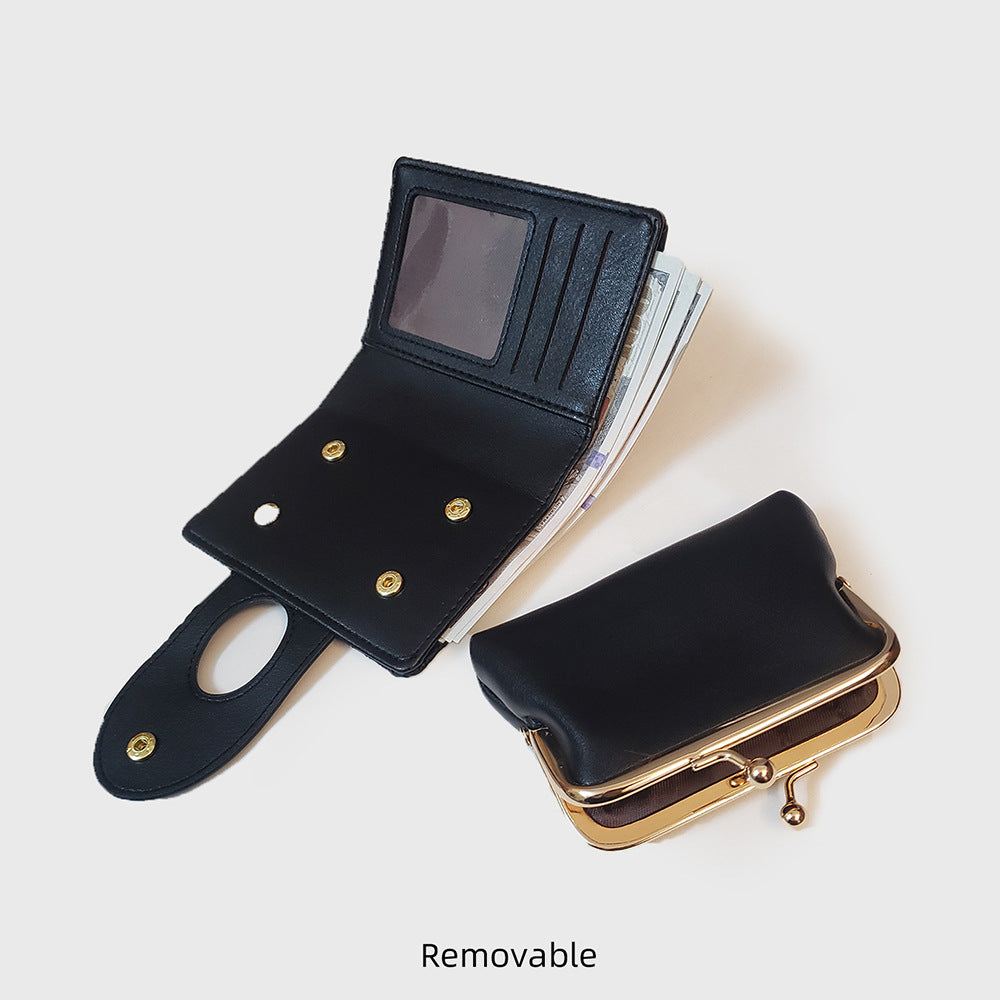 Black Elegant Croc Embossed Womens Wallet - Short PU Leather Bifold with Removable Kisslock Coin Purse & Card Holder