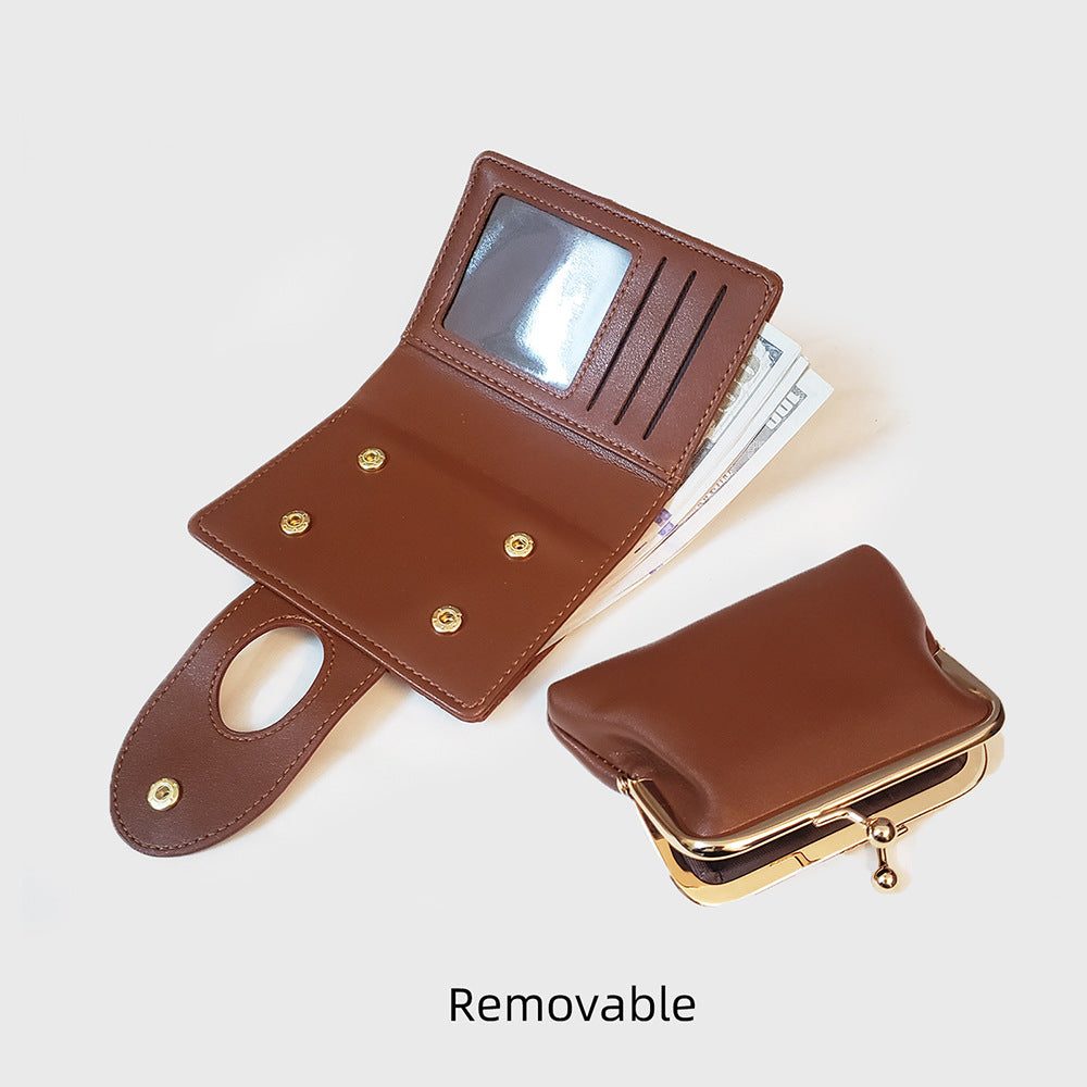 Brown Elegant Croc Embossed Womens Wallet - Short PU Leather Bifold with Removable Kisslock Coin Purse & Card Holder