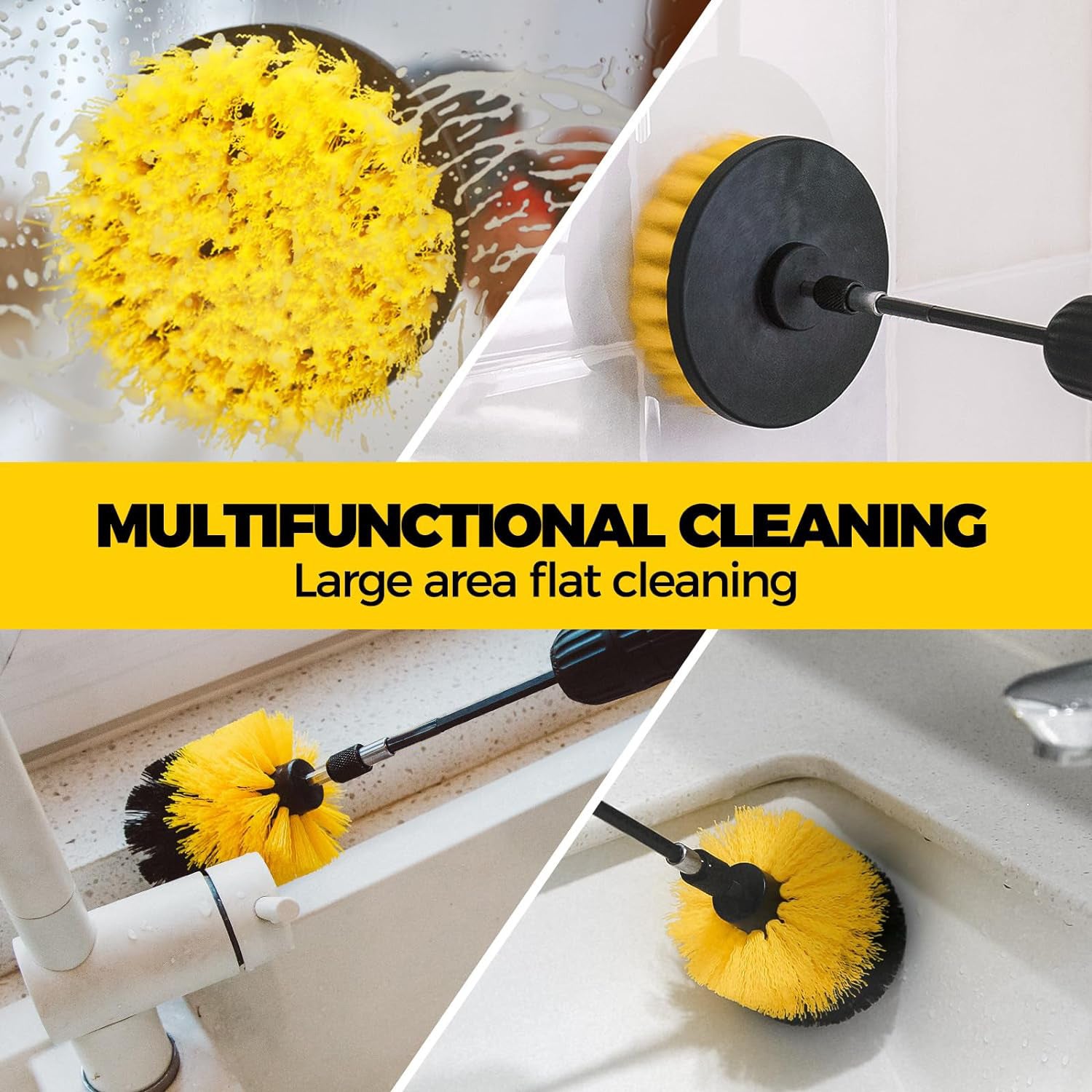 Yellow and Black Complete 7-Piece Drill Brush Power Scrubber Set - All-Purpose Cleaning Kit for Bathroom, Tile, Car Detailing & More