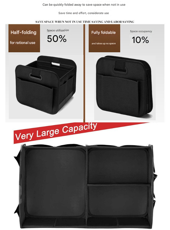 Black Heavy Duty Collapsible Car Boot Organiser - Large 65L Waterproof Trunk Storage Box with Compartments for SUV & Car