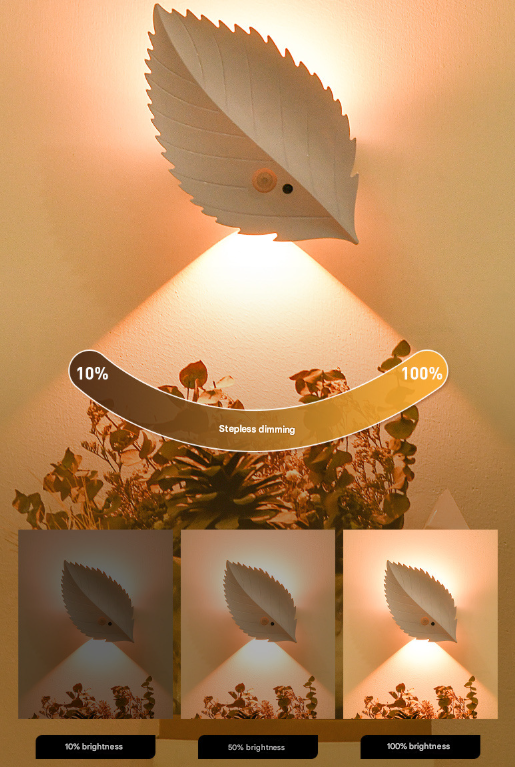 White Leaf-Shaped LED Motion Sensor Night Light - USB Rechargeable Wireless Wall Lamp with Remote Control