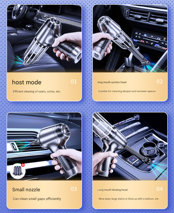 Black Powerful 3-in-1 Cordless Handheld Vacuum Cleaner - 12000Pa Suction & Air Duster Blower for Car Home & Office