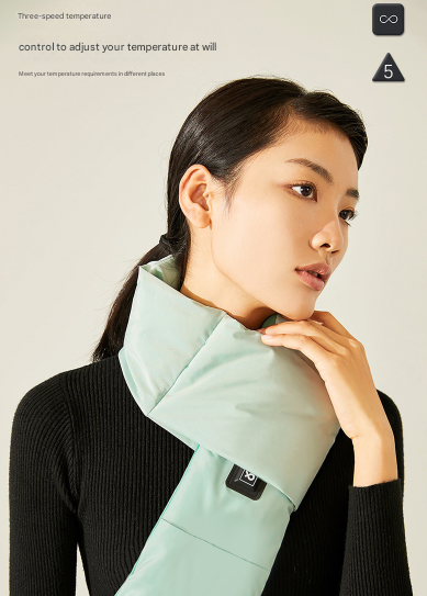 Black USB Electric Heated Scarf - Portable Puffer Neck Warmer with 3-Level Heat Control for Winter