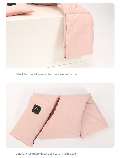 Pink USB Electric Heated Scarf - Portable Puffer Neck Warmer with 3-Level Heat Control for Winter