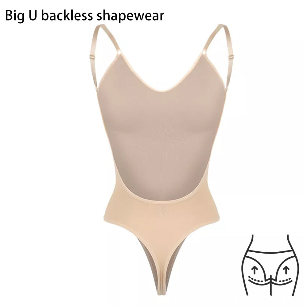 2 Pcs Size L Skin Color Seamless Backless Bodysuit Shapewear - Deep U-Plunge Tummy Control Thong Shaper