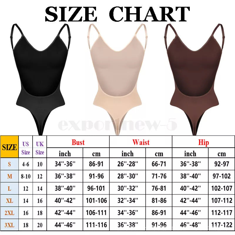 2 Pcs Size XL Skin Color Seamless Backless Bodysuit Shapewear - Deep U-Plunge Tummy Control Thong Shaper