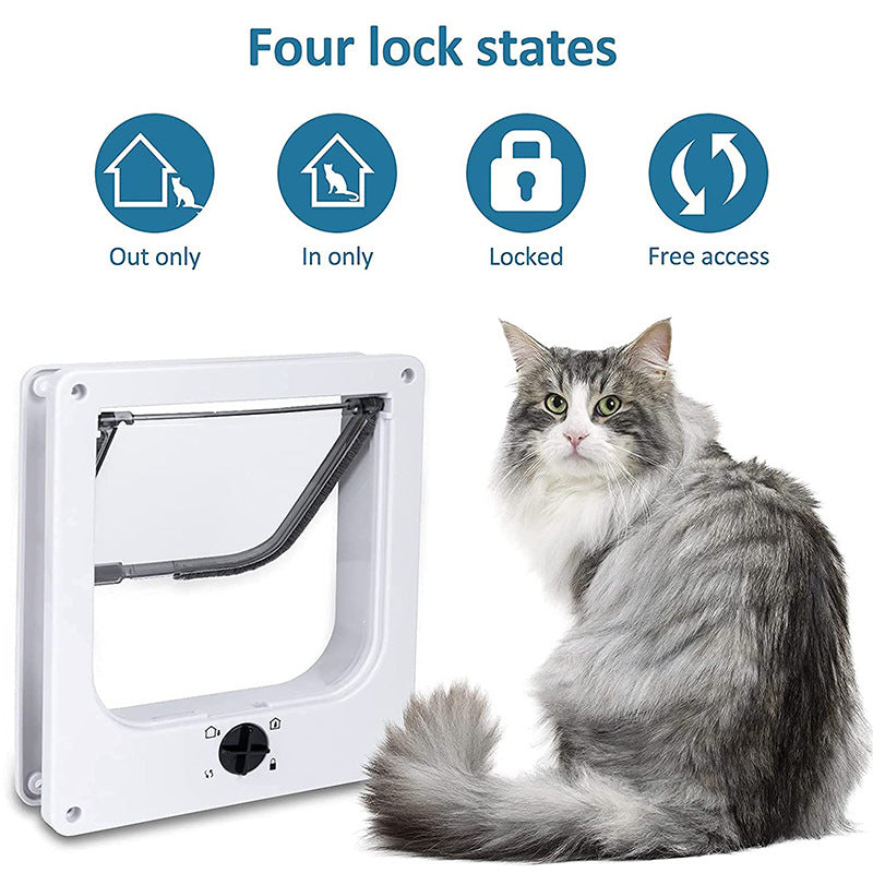 Size L White 4-Way Locking Pet Flap Door for Cats and Small Dogs - Weatherproof Magnetic Cat Door