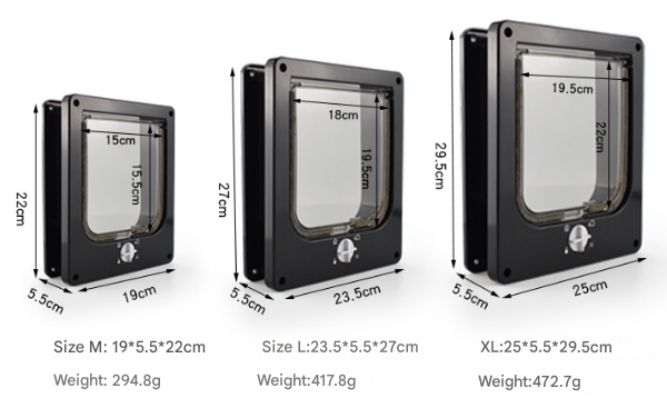 Size L Black 4-Way Locking Pet Flap Door for Cats and Small Dogs - Weatherproof Magnetic Cat Door