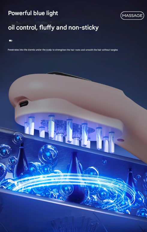 Black Rechargeable Electric Scalp Massager with Red & Blue Light Therapy - Hair Oil & Serum Applicator Comb(Not containing essential oils)