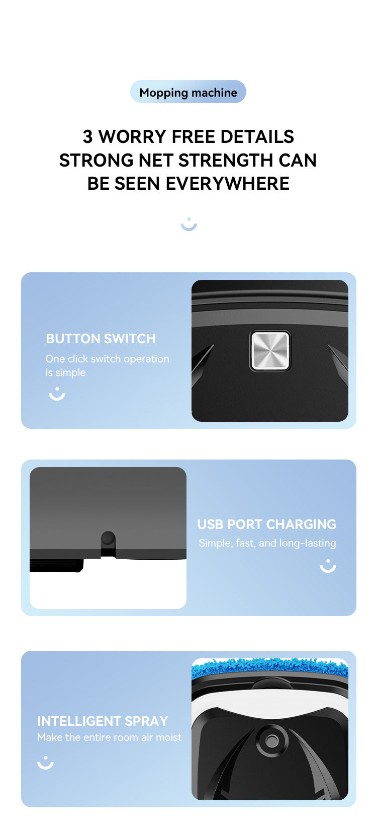 White Smart Robotic Floor Mop with Humidifier Spray - Ultra-Slim Automatic Wet & Dry Floor Cleaner