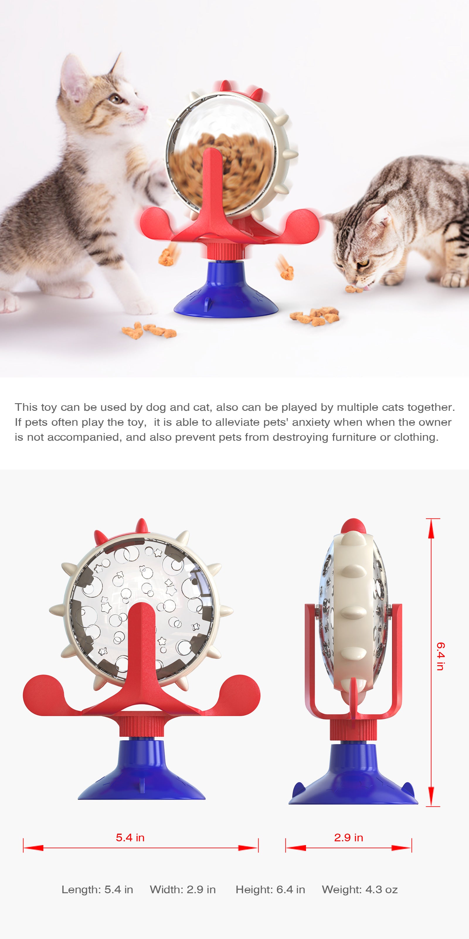 Blue Interactive Pet Treat Dispenser - Spinning Wheel Food Puzzle Toy for Cats & Dogs with Suction Cup Base