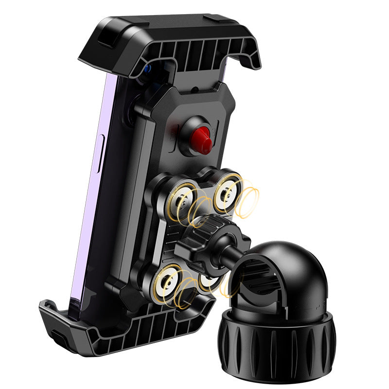 Black Heavy Duty Bike Phone Mount - Anti-Shake Motorcycle Holder with Secure Lock, 360 Rotation Cradle for All-Terrain Cycling