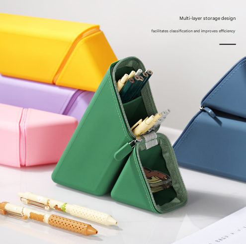 Purple Transforming Silicone Pencil Case - Stand-Up Pen Holder & Stationery Organizer