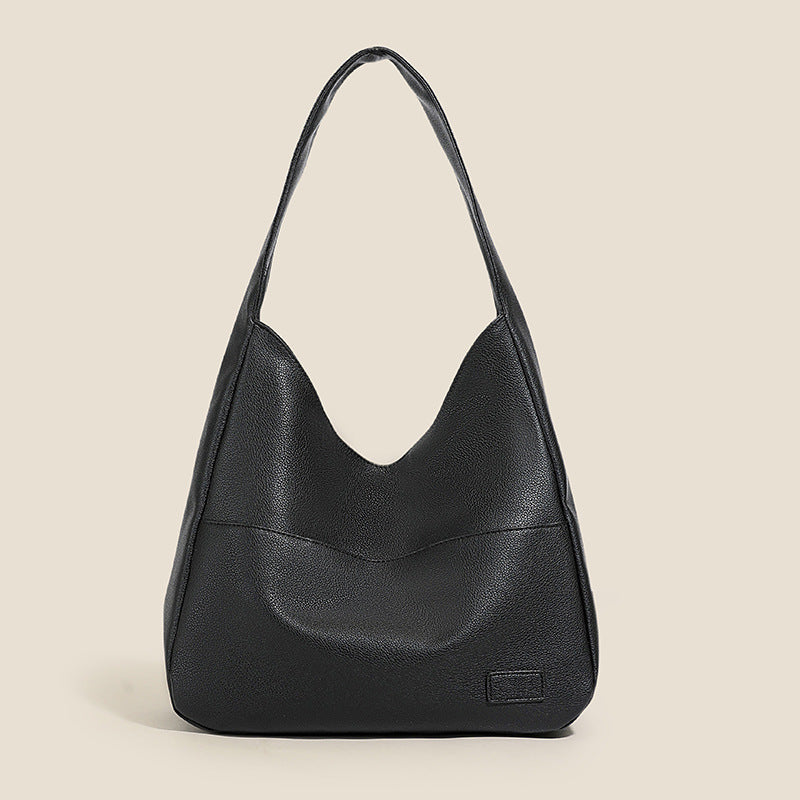 Black Retro PU Leather Tote Bag for Women - Casual Single Shoulder Crossbody Bag