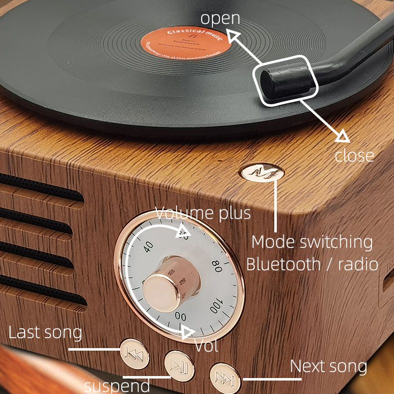 Vintage Gramophone Bluetooth Speaker - Retro Wireless Music Player with Classic Design