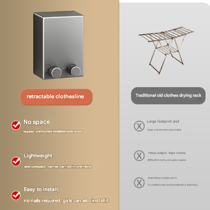 Black Retractable Stainless Steel Clothesline - 4.2m Indoor and Outdoor Drying Solution