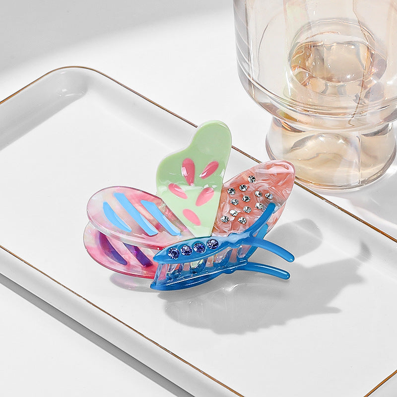 Pink Stylish 3-Piece Butterfly Acetate Hair Clip Set