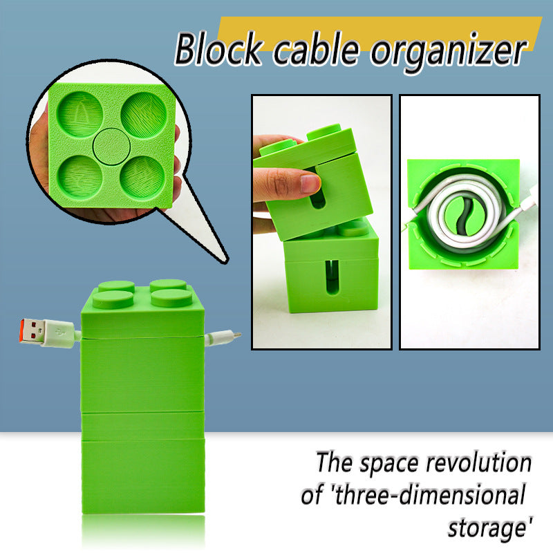 Playful Building Block Desk Cable Holder - Creative Cord Organizer Tidy, 2-Pack
