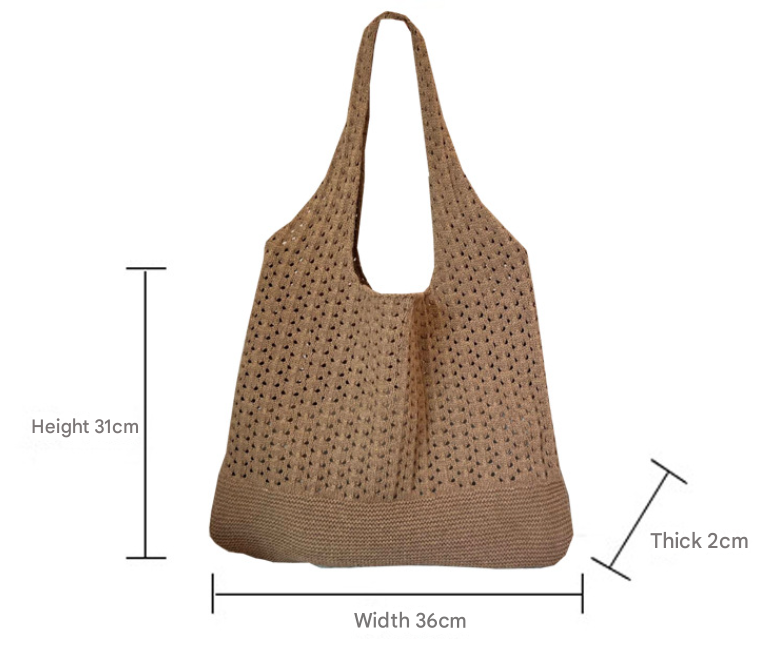 Black Handwoven Knitted Tote Bag - Vintage Style Shoulder Bag