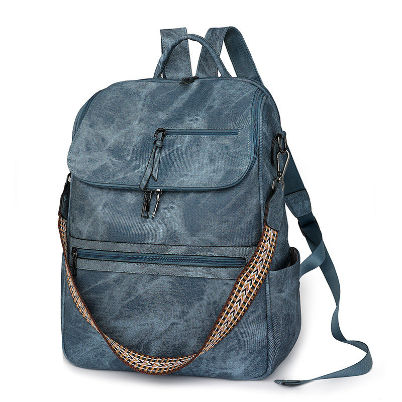 Blue Stylish Anti-Theft Backpack for Women - Vintage PU Leather Convertible Rucksack & Shoulder Bag