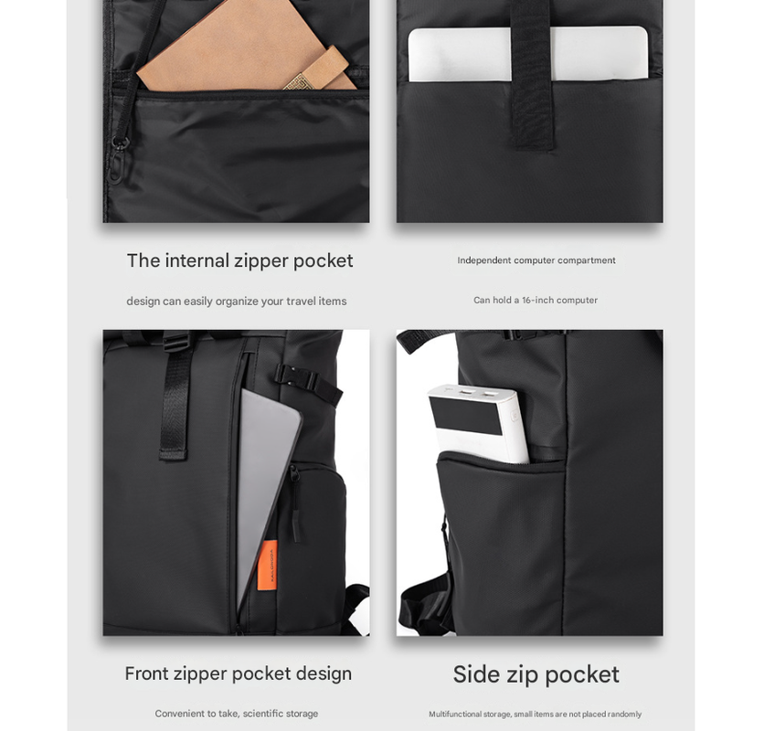 White Urban Explorer Roll-Top Backpack - Water-Resistant Large Capacity Bag for Travel, Work & Laptop