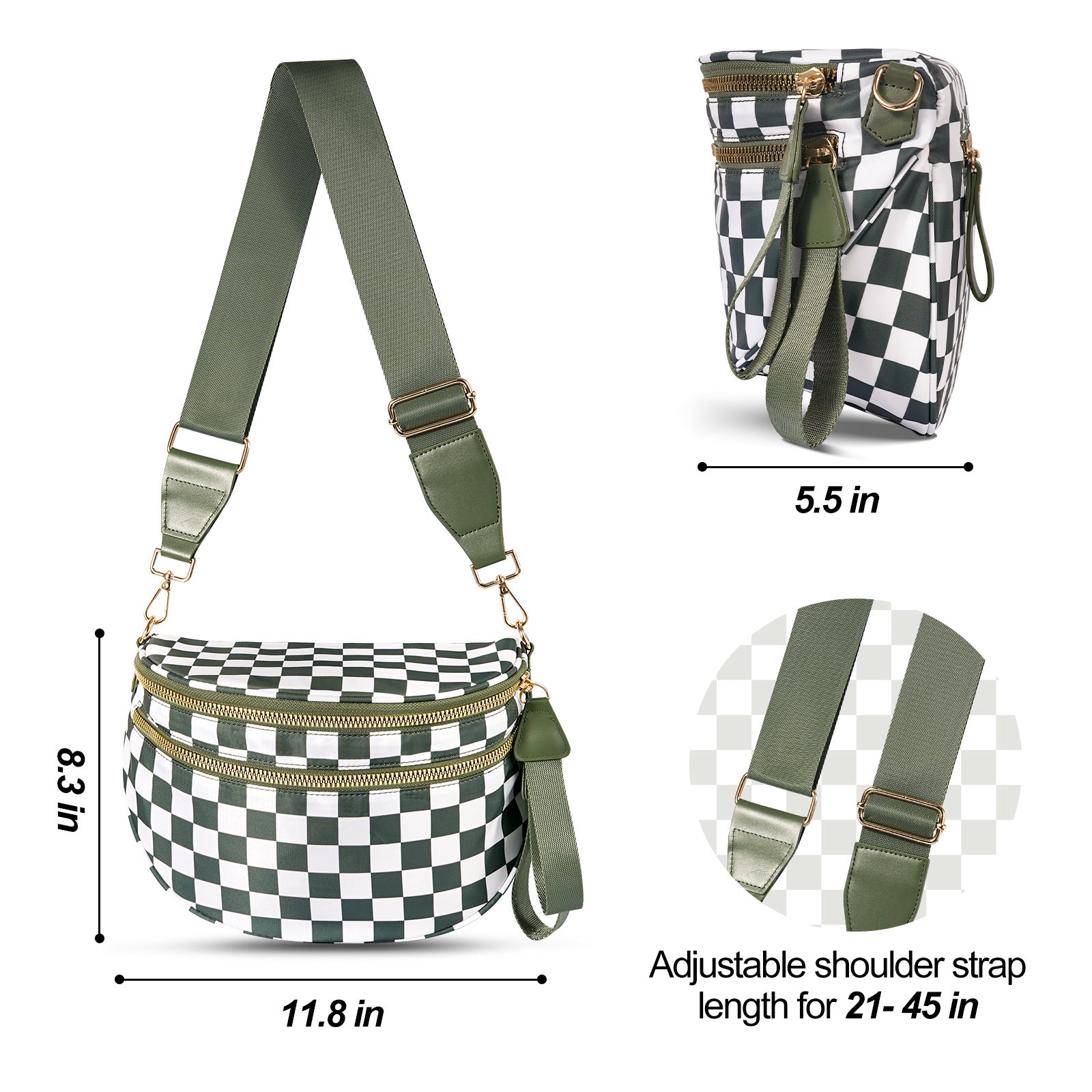 Light Purple Checkered Trendy Sling Bag - Women's Crescent Crossbody Purse with Wide Adjustable Strap
