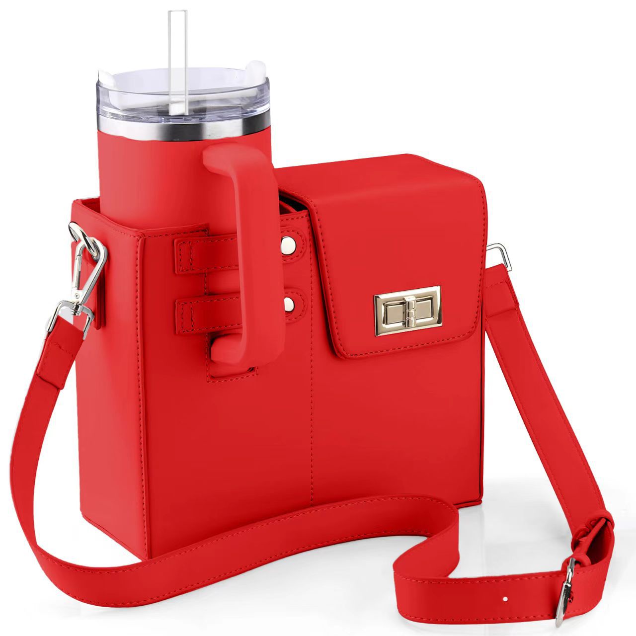 Red Portable Insulated Water Bottle Carrier Bag with Adjustable Shoulder Strap - Crossbody Drink Holder for Outdoor Activities