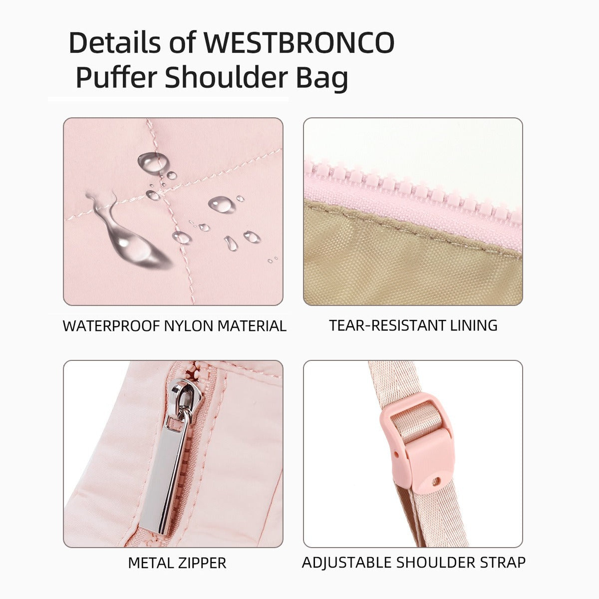 Pink Trendy Nylon Puffer Shoulder Bag for Women - Lightweight Large Capacity Underarm Tote