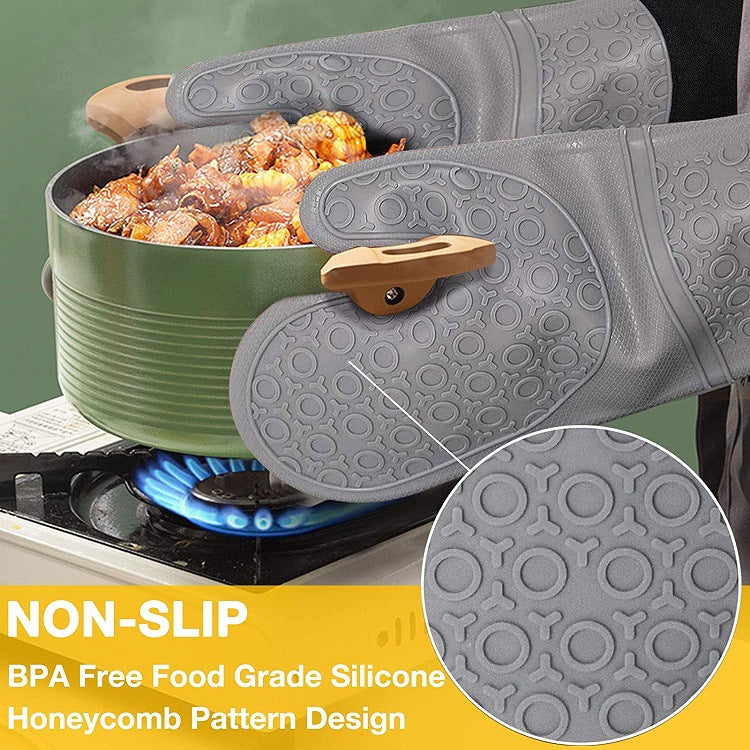 Dark Grey Set BPA-Free Non-Slip Silicone Oven Mitts - Heat Resistant Gloves with Honeycomb Pattern for Kitchen Safety
