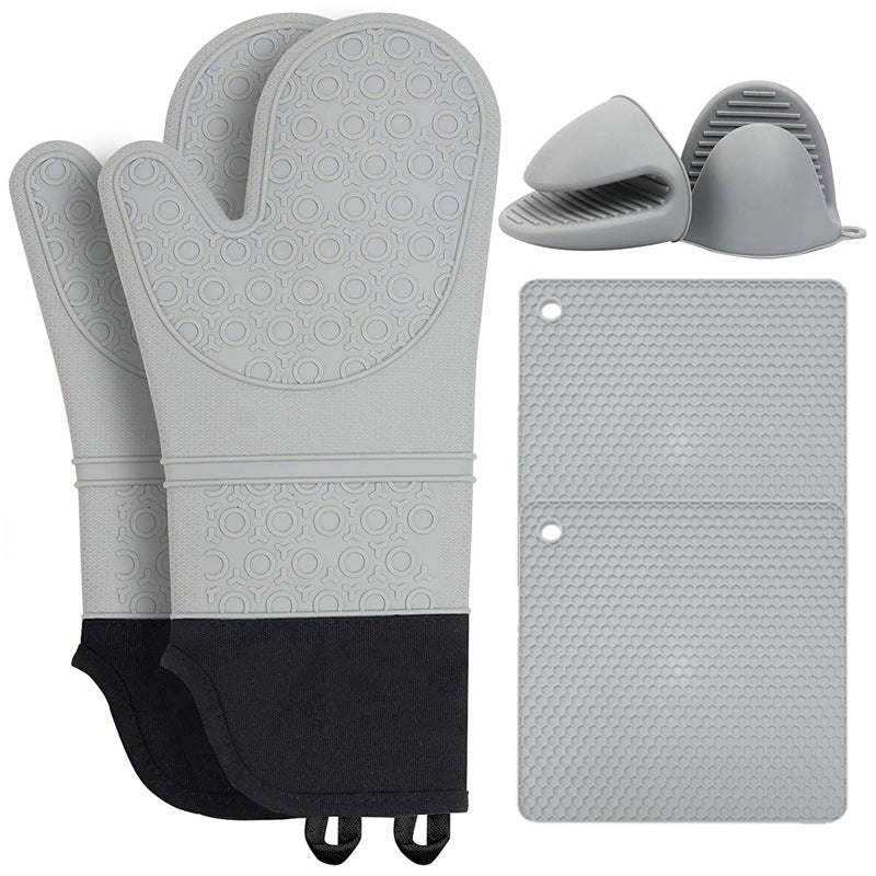 Grey Set BPA-Free Non-Slip Silicone Oven Mitts - Heat Resistant Gloves with Honeycomb Pattern for Kitchen Safety