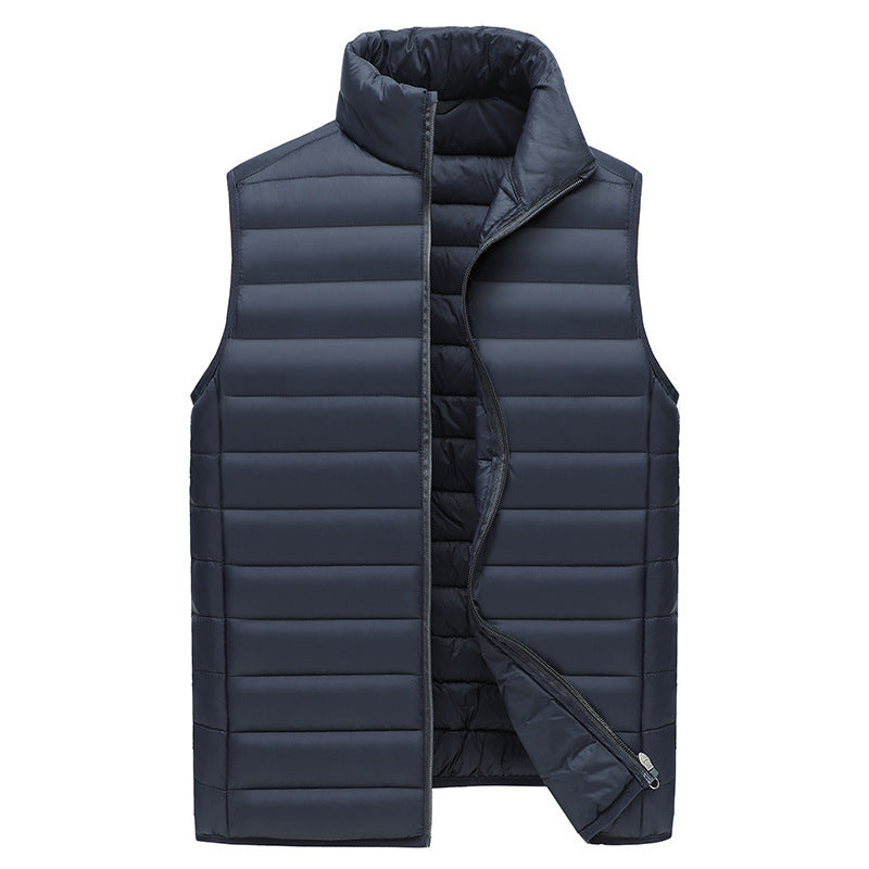 S Navy Blue Men's Lightweight Puffer Vest - Stand Collar Quilted Sleeveless Jacket for Winter