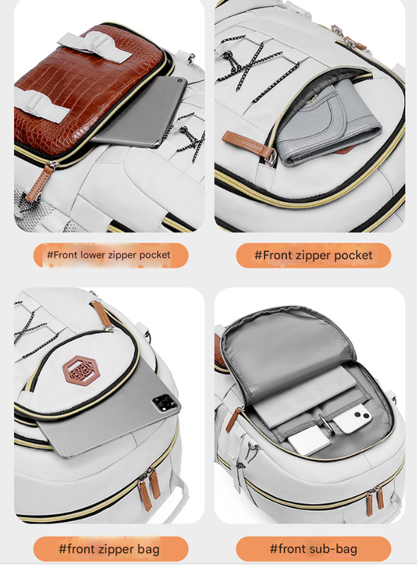 White Stylish Large Capacity Backpack - Water-Resistant Oxford Rucksack for Travel, School & Daily Use