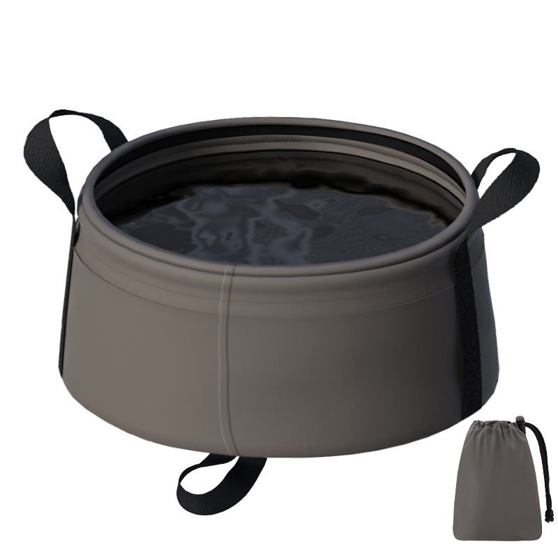 2PCS Dark Khaki 8.5L Portable Folding Water Basin - Collapsible Bucket with Carry Bag for Camping & Travel