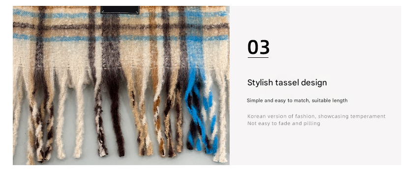 Yellow-green Plaid Color-Block Women's Scarf - Autumn/Winter Thick Warm Neck Wrap with Tassels